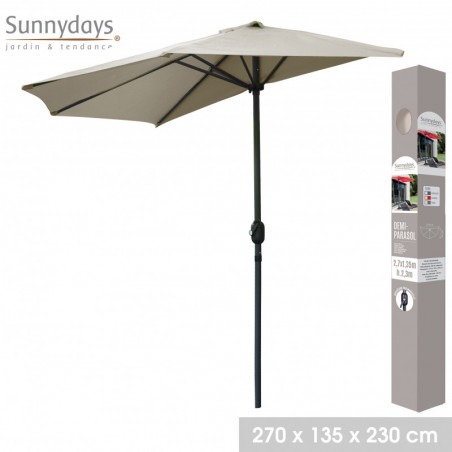 Demi-parasol ouverture manivelle - Taupe - L 270 x P 135 x H 230 cm