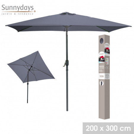 Parasol rectangulaire inclinable ouverture manivelle - Gris anthracite mat - L 300 x P 200 x H 250 cm