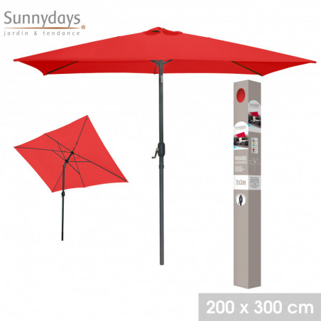 Parasol rectangulaire inclinable ouverture manivelle - Rouge et gris anthracite - L 300 x P 200 x H 250 cm