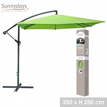 Parasol déporté carré ouverture manivelle - Vert anis - Polyester et aluminium - L 300 x P 300 x H 255 cm