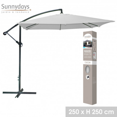 Parasol déporté carré ouverture manivelle - Gris clair - Polyester et aluminium - L 250 x P 250 x H 250