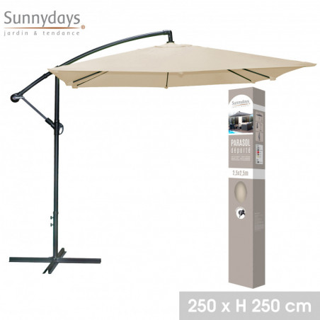 Parasol déporté carré ouverture manivelle - Sable - Polyester et aluminium - L 250 x P 250 x H 250