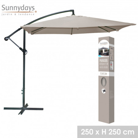 Parasol déporté carré ouverture manivelle - Taupe - Polyester et aluminium - L 250 x P 250 x H 250