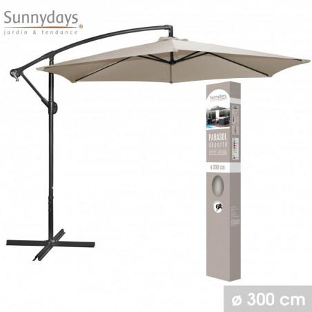 Parasol déporté rond ouverture manivelle - Taupe - Polyester et aluminium - D 300 x H 250