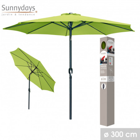 Parasol rond inclinable ouverture manivelle - Vert anis - Polyester, aluminium, acier - D 300 x H 250 cm