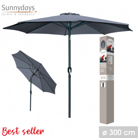 Parasol rond inclinable ouverture manivelle - Gris anthracite - Polyester, aluminium, acier - D 300 x H 250 cm