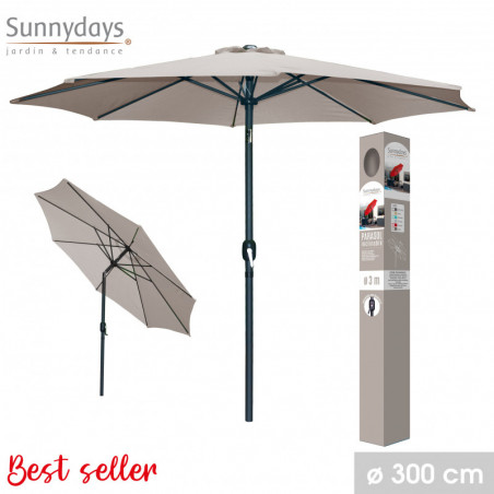 Parasol rond inclinable ouverture manivelle - Taupe - Polyester, aluminium, acier - D 300 x H 250 cm