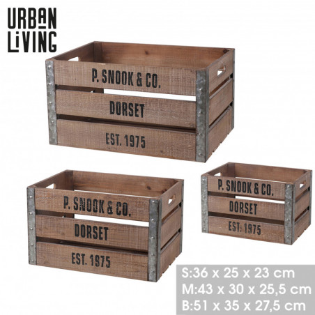 Ensemble de 3 caisses en bois décore vintage - Bois, métal, noir - Bois et métal - 3 tailles