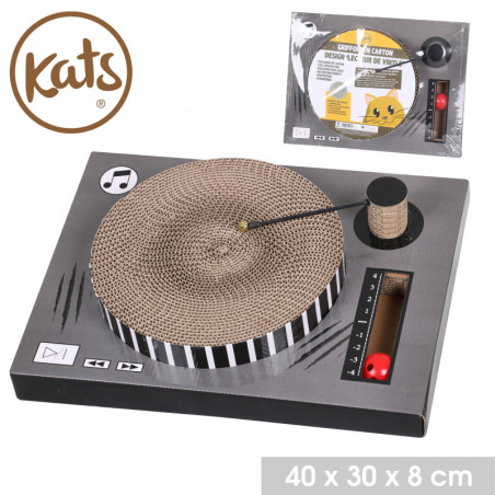 Griffoir design platine vinyle avec jouets KATS - Marron, gris - Carton - L 41 X P 30 x H 8 cm