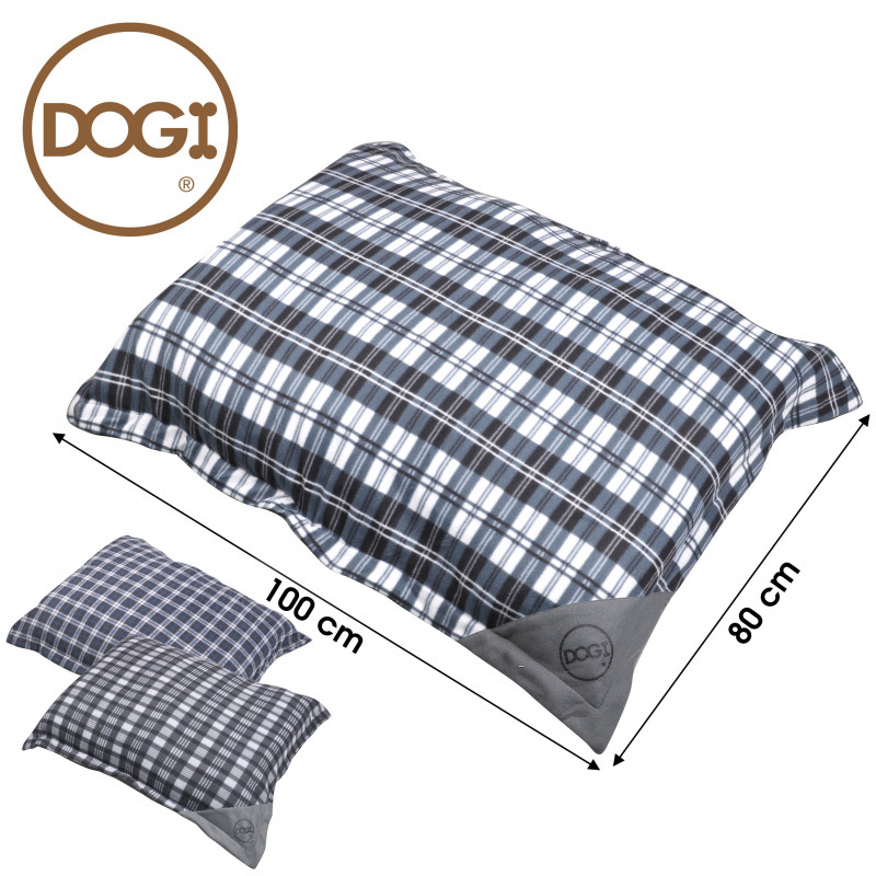 Coussin pour chiens motif écossais DOGI - Gris, bleu, noir - L 100 X l 80 cm