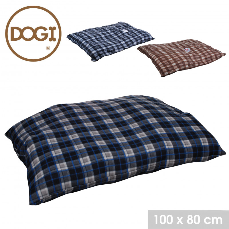 Coussin rembourré pour chien motif écossais DOGI - 3 couleurs différentes bleu, noir ou marron - Polyester - L 100 x l 80 cm