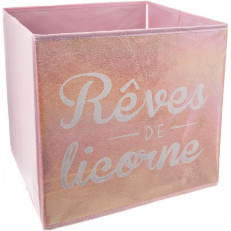 Bac de rangement pliable avec imprimé "rêves de licorne" - Rose - L 29 x P 29 x H 29 cm