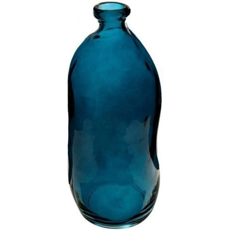 Vase bouteille en verre recyclé - Bleu - H 35 cm