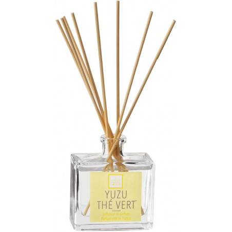 Diffuseur en verre 160ml + 8 bâtonnets - Parfum yuzu et thé vert - H 25 cm