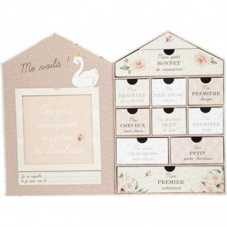 Coffret de naissance maison cygne en bois - Multicolore - L 20,5 x P 9 x H 30,5 cm