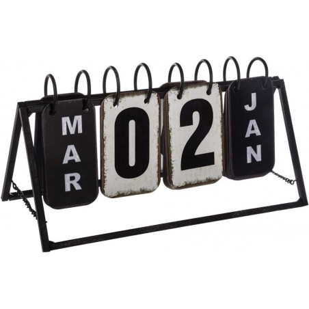 Calendrier perpétuel vintage en métal - Noir - L 27 x H 15 cm