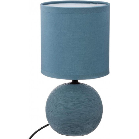 Lampe boule en céramique striée - Bleu - D 13 x H 24,7 cm