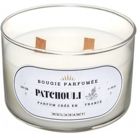 Bougie parfumée française en verre 470gr - Parfum patchouli - D 12 cm
