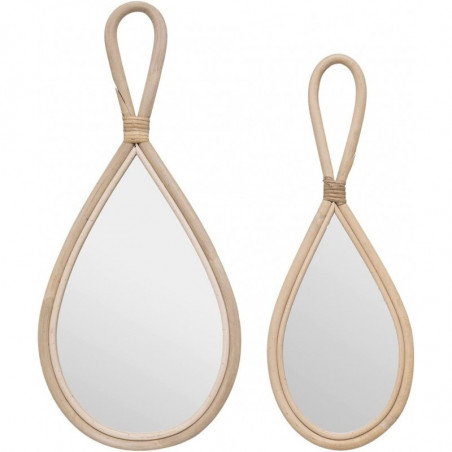 Lot de 2 miroirs en rotin en forme de goutte - Beige - L 18,5 x H 45 cm - Collection Carmen