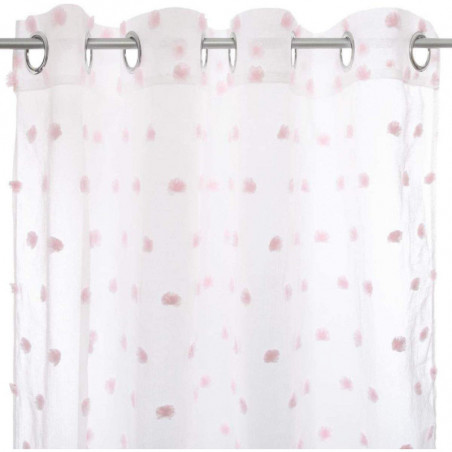 Rideau 8 oeillets à motifs de pompoms - Rose - L 140 x H 240 cm