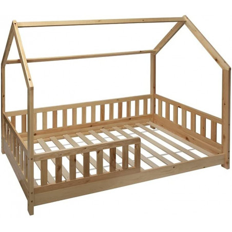 Lit cabane enfant 90 x 190 cm en bois - Beige - Pin naturel