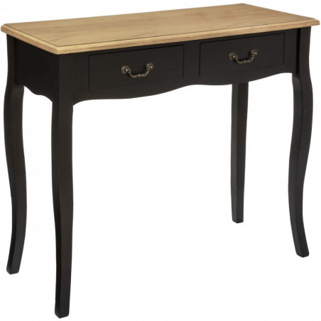 Meuble console 2 tiroirs en bois Chrysa - Noir - L 87 x P 34 x H 77,5 cm - Collection Midnight garden