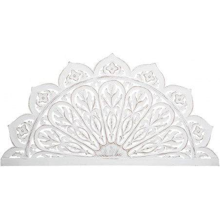 Décoration murale type mandala en bois sculpté effet vieilli - Blanc - L 121,1 x H 60,3 cm