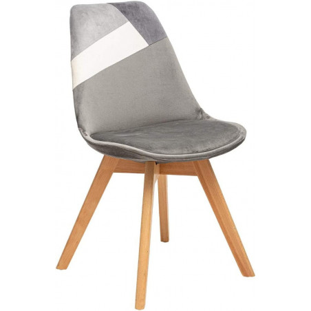 Chaise à manger style patchwork en velours Baya - Gris - L 48,5 x H 81,5 cm