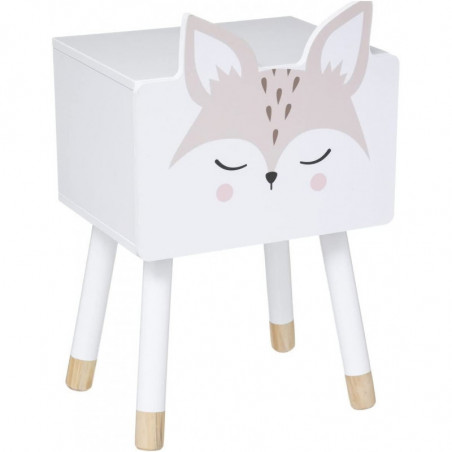 Table de chevet enfant renard en bois - Blanc - L 34 x P 26,5 x H 53 cm