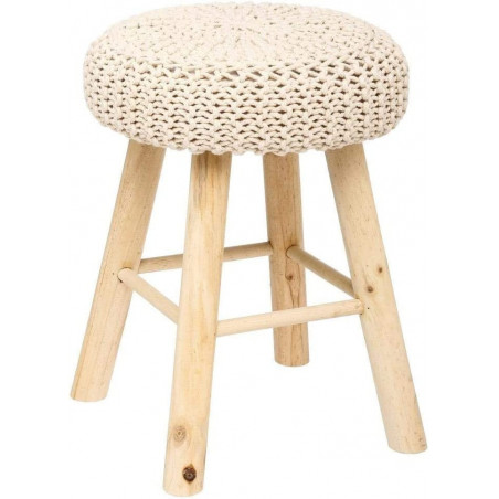 Tabouret avec assise tressée Suzette - Beige - D 31 x H 43 cm - Collection Craft Story