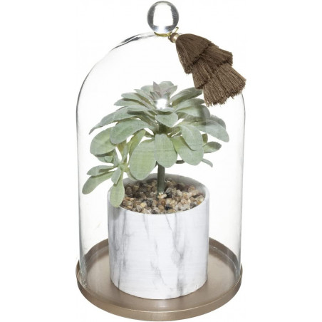 Plante artificielle + cloche en verre - Blanc - D 15,3 x H 25 cm - Collection suire cinquante quatre