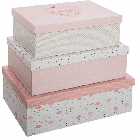 Lot de 3 boîtes de rangement en carton - Rose - L 40,5 x P 26,3 x H 13,7 cm