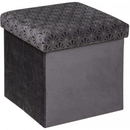 Pouf/coffre pliable 2en1 en velours Liam - Gris - 38 x 38 cm