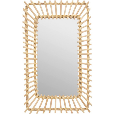 Miroir rectangle mural en rotin - Beige - L 35 x H 58 cm