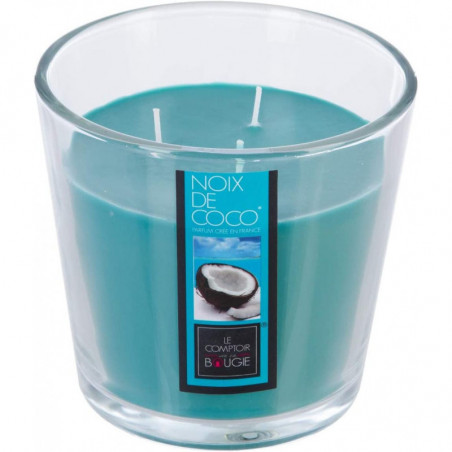 Bougie parfumée en verre Nina 500 gr - Parfum noix de coco - Bleu - H 12.5 cm