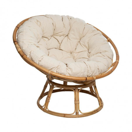 Fauteuil papasan en rotin Seram - Beige & blanc - L 113 x P 109,5 x H 80 cm