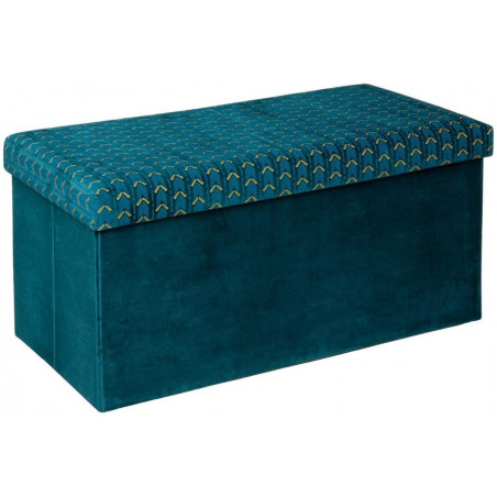 Banc coffre pliable en velours avec motifs géométriques - Bleu canard - L 76 x P 38 x H 38 cm