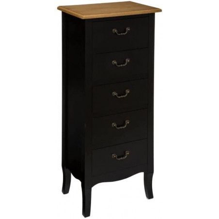 Meuble commode chiffonnier 5 tiroirs Chrysa - Noir - L 45 x P 30 x H 113 cm