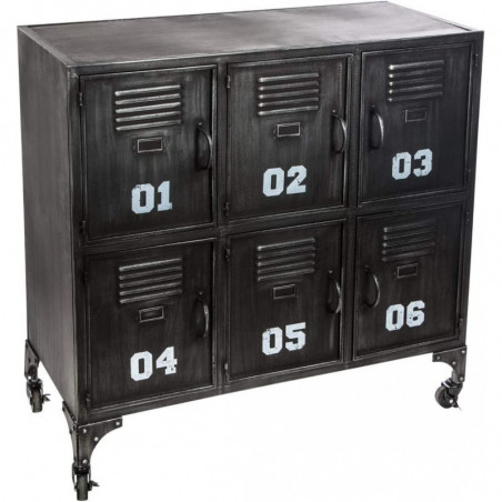 Meuble buffet 6 portes en métal - Noir - L 90 x P 35 x H 88,5 cm - Collection So rétro