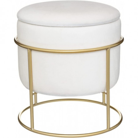 Pouf coffre en velours Eliane - Blanc - D 42 x H 44 cm - Collection Générique