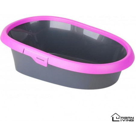 Bac à litière pour chat - Gris et rose - L 58 x P 39 x H 17 cm