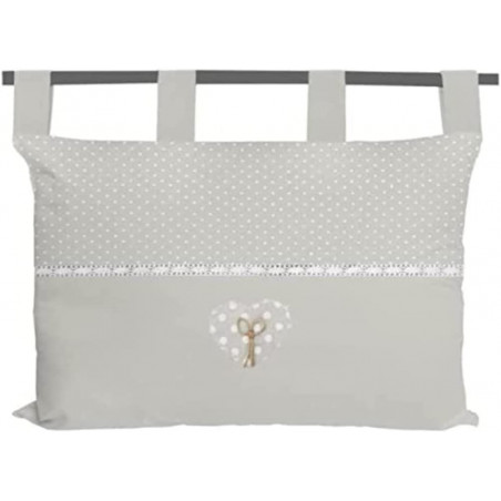 Tête de lit en coton motif à dentelle et coeur - Gris - 45 x 70 cm - Collection TENDRESSE