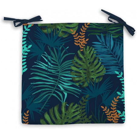 Lot de 4 dessus de chaises d'extérieur à motif végétal - Bleu - 40 x 40 x 5 cm - Collection Amazonie