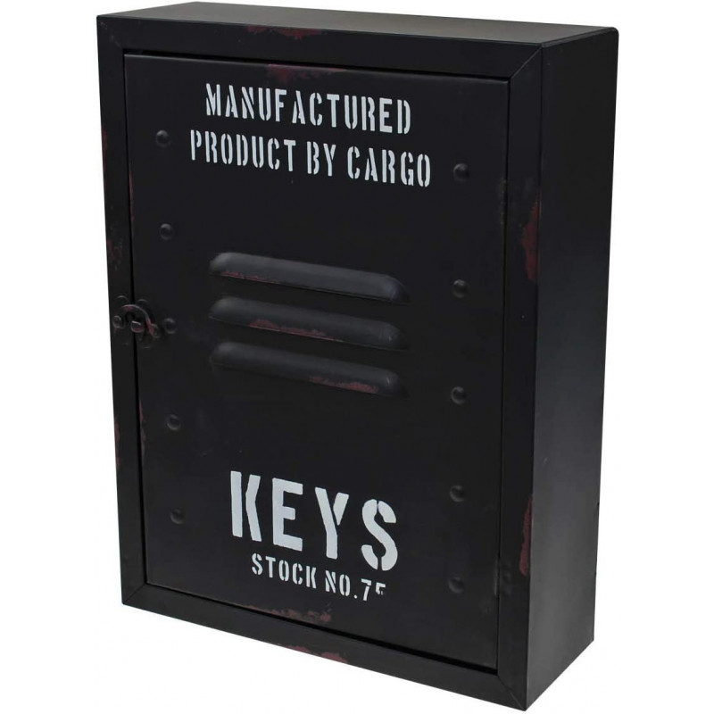 Boite à clés en forme de casier vintage en métal - Noir - L 30 cm x l 23 cm x H 30.3 cm