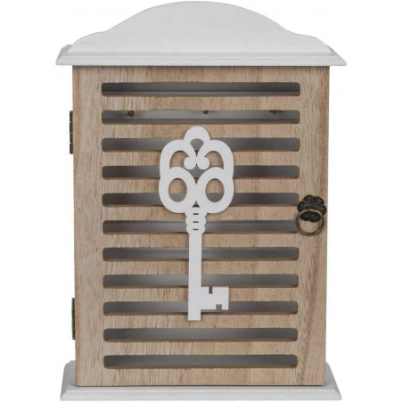 Boite à clés en bois - Beige et blanc - L 19 x H 28 x P 6 cm