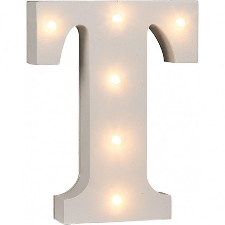 Lettre LED "T" en bois illuminée - Blanc - L 17 cm x l 13 cm x H 3 cm