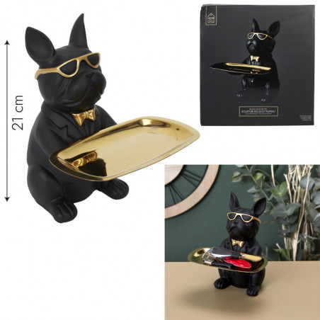 Vide poches décoratif forme Bulldog H 21 cm - Noir et doré - Figurine déco originale