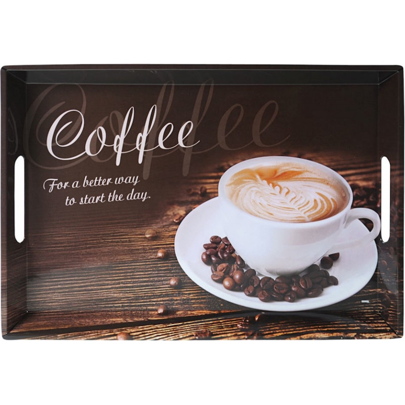 Plateau petit déjeuner motif café - Marron - L 50 x l 35 x H 4.5 cm