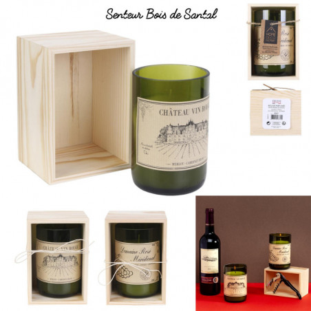 Bougie parfumée en coffret en bois - Thème vin rouge - Vert - D 5 cm