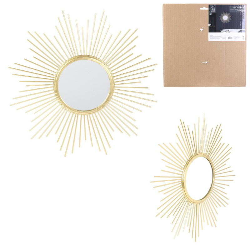 Miroir rond en forme de soleil - Doré - D 33 cm